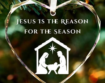 Gravierte Herz Kristall Weihnachtsverzierung - Religiöses Andenken, Hergestellt in den USA