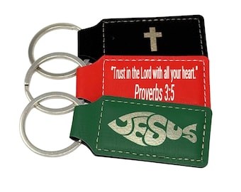 Bible Verse Keychain Personalized Leather Engraved Christian Gift