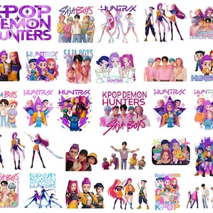 400 imagens PNG e SVG de Huntrix, o grupo de K-pop Demon Hunters, design de camiseta, PNG de jantar com garotas, PNG de bandas Saja Boys Girls, fãs de Huntrix, download digital.