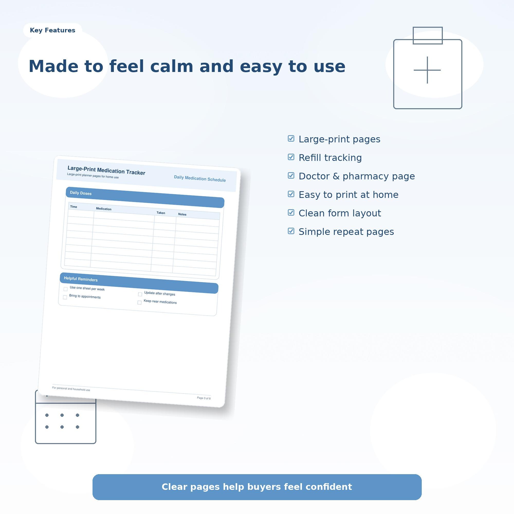 Refill Roster Log Medication Tracker Printable PDF Large Print, Daily Med Log, Refill ...