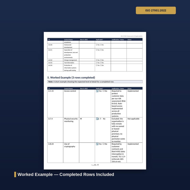 ISO 27001 Statement of Applicability Template | SoA 93 Controls ...