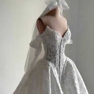 Bespoke Haute Couture Bridal Gown | Embellished Lace Corset Wedding Dress | Exquisite Princess Cathedral Train