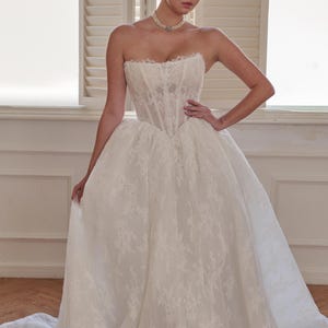 Chantilly Lace Wedding Ball Gown | Bespoke Exposed Boning Basque Dress | Royal Sweetheart Ceremony Attire