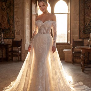 Chantilly Lace Wedding Gown | Bespoke Convertible 3D Applique Dress | Sexy Bachelorette Ceremony Attire