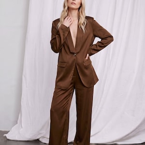 Silk Trouser Suit Set | Modern Minimalist Tonal Stitching | City Walking Outing