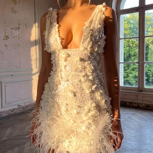 fawn white feather skirt bodycon dress Feather skirt white