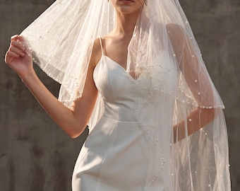 Pearl Edge Cathedral Veil | Hand Beaded Couture | Destination Wedding