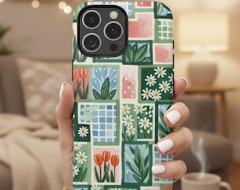 Custodia per telefono con motivo patchwork floreale, design Boho Grandma Chic