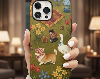Custodia per telefono Cottagecore Animals, copertina floreale stravagante