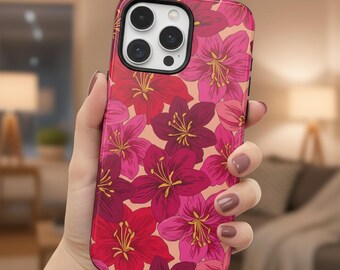 Custodia per telefono Lily Floral, design astratto con fiori rosa