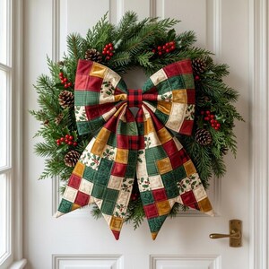 Christmas patchwork quilted bow sewing pattern, jumbo door bow