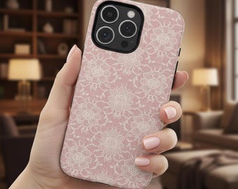 Custodia per telefono con pizzo floreale rosa, iniziale con nome personalizzato