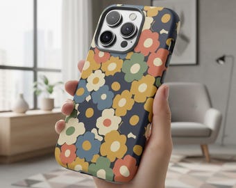 Custodia magnetica floreale retrò - iPhone 12 13 14 15 16 17 Pro Max Plus