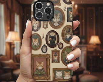 Custodia per telefono con collage di ritratti di gatti vintage, design retrò