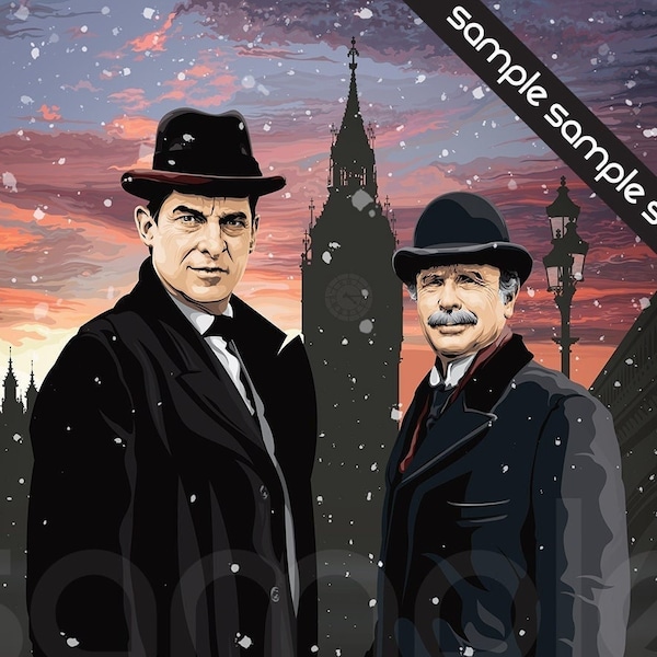 Sherlock Holmes with Doctor Watson - Jeremy Brett and Edward Hardwicke - Unofficial Fan Art - 11 x 17" Digital Print