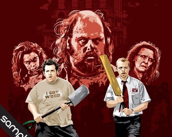 Shaun of the Dead - Unofficial Fan Art - Horror Comedy Movie Poster - 17 x 11" Digital Print