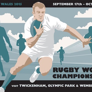 Vintage Transport Poster Pastiche - 2015 Rugby Union World Cup - 17 x 11&quot; Digital Print