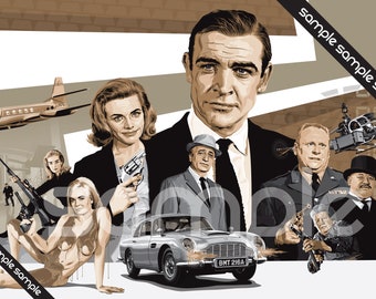 James Bond - Goldfinger - Illustration - 17 x 11&quot; Digital Print