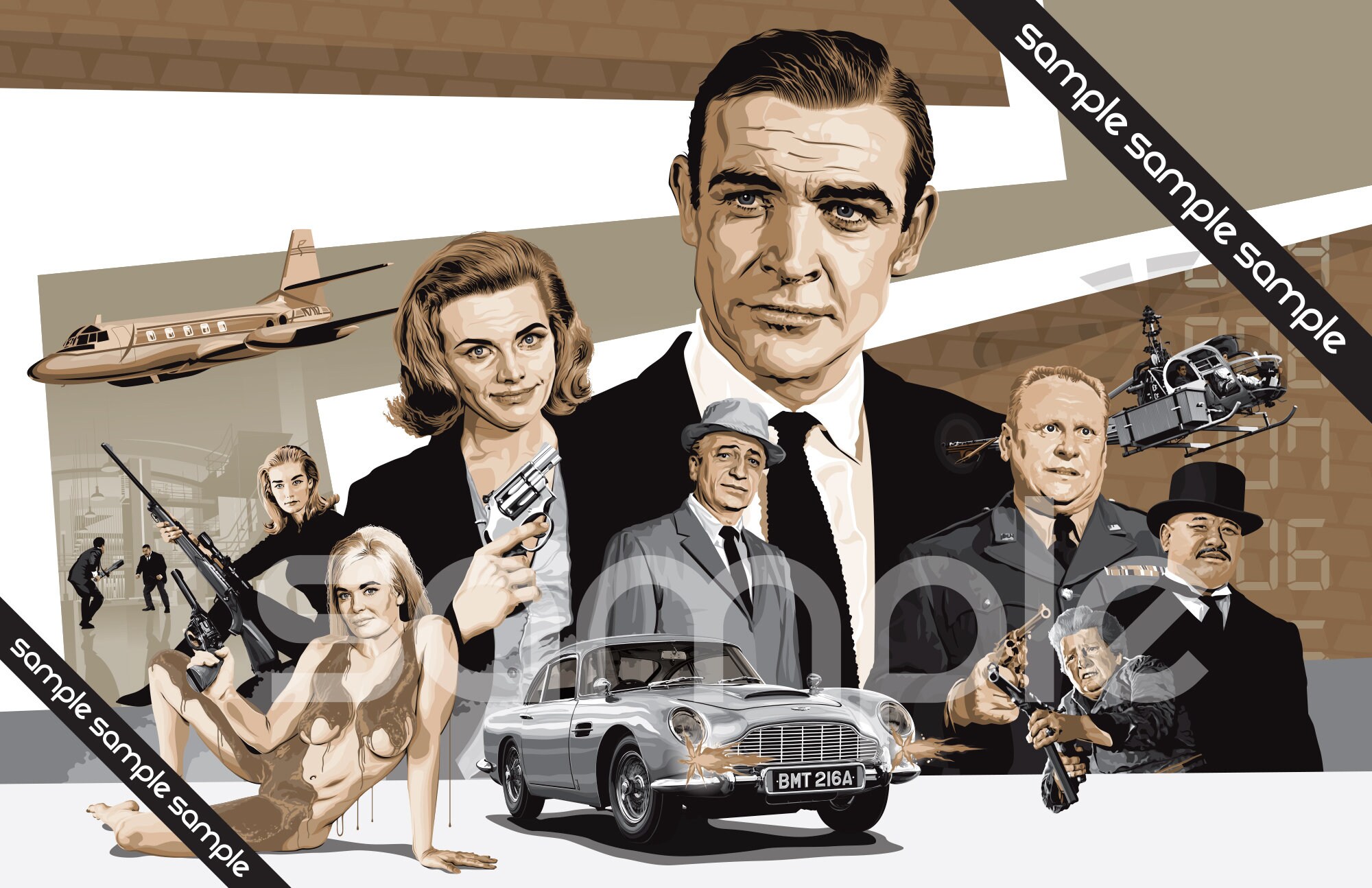 James Bond - Goldfinger - Illustration - 17 X 11