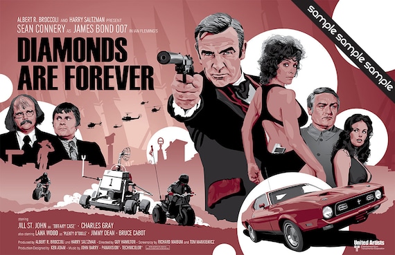 James Bond 007 Diamonds Are Forever Movie Poster Sean Connery Canvas Art Print