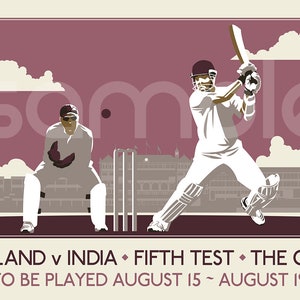 Vintage Cricket Poster Pastiche - England v India 2014 - Fifth Test - The Oval - 17 x 11" Digital Print