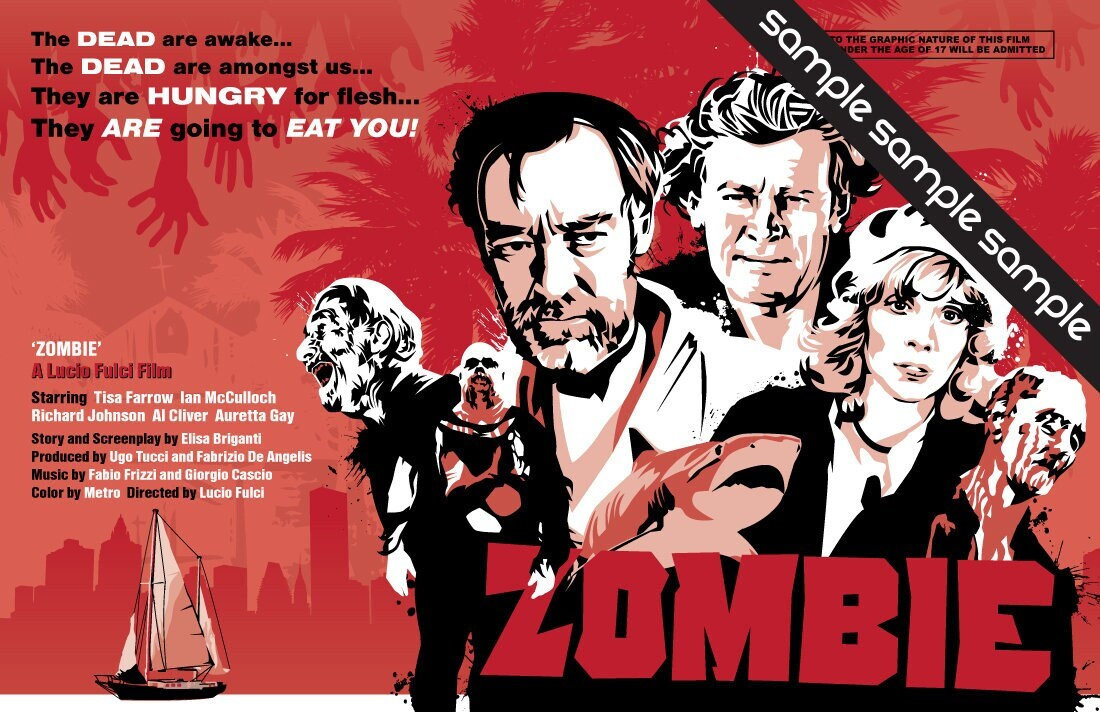 Lucio Fulci - Zombie - Zombi 2 - Zombie Flesh Eaters - Unofficial Fan Art 17 x 11" Digital Print