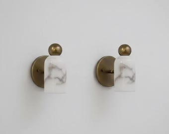 Handmade Alabaster Stone Wall Sconce Pair Mid Century Modern Brass Wall Light Marble Wall Lamp Bathroom Vanity Light Minimalist Sconce