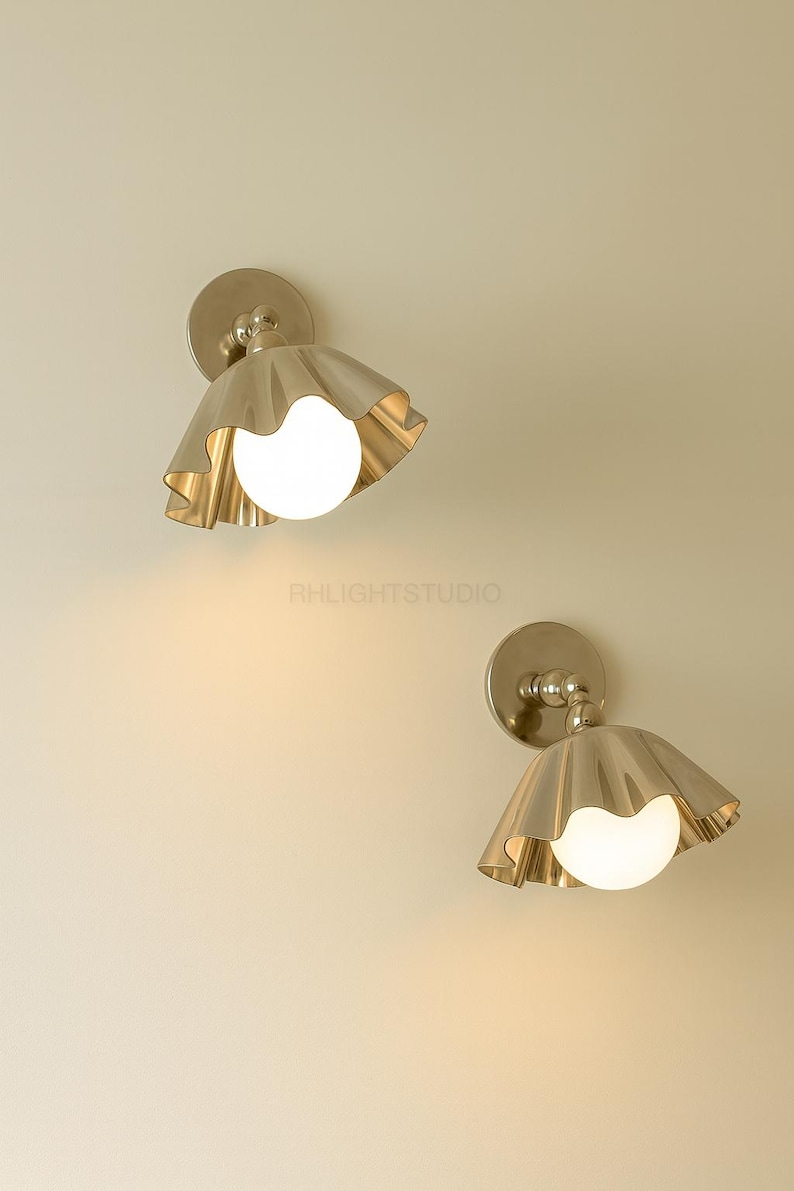 Vintage Brass Ruffle Wall Sconce Pair with Globe Glass, Mid Century Flower Shade Wall Light
Mid Century Modern Brass Wall Sconce Pair with Globe Glass, Italian Style Handmade Wall Lamp
Vintage Flower Wall Sconce Pair, Brass Ruffle Shade with Globe Glass, Bedroom Hallway Light
Italian Style Brass Wall Light Pair with Globe Glass, Mid Century Handmade Wall Sconce
Brass Ruffle Wall Sconce Pair with Globe, Vintage Mid Century Wall Light for Bedroom Hallway 
Wall Sconce Wall Light Wall Lamp Fixture