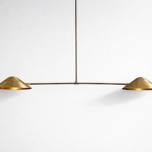 Mid Century Modern Black Brass Linear Pendant Light Double Cone Ceiling Fixture Handmade Kitchen Island Lighting Italian Stilnovo Style Lamp