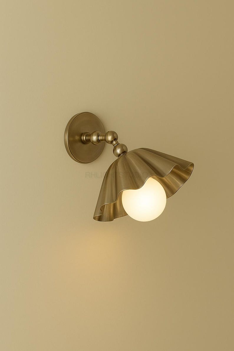 Vintage Brass Ruffle Wall Sconce Pair with Globe Glass, Mid Century Flower Shade Wall Light
Mid Century Modern Brass Wall Sconce Pair with Globe Glass, Italian Style Handmade Wall Lamp
Vintage Flower Wall Sconce Pair, Brass Ruffle Shade with Globe Glass, Bedroom Hallway Light
Italian Style Brass Wall Light Pair with Globe Glass, Mid Century Handmade Wall Sconce
Brass Ruffle Wall Sconce Pair with Globe, Vintage Mid Century Wall Light for Bedroom Hallway 
Wall Sconce Wall Light Wall Lamp Fixture