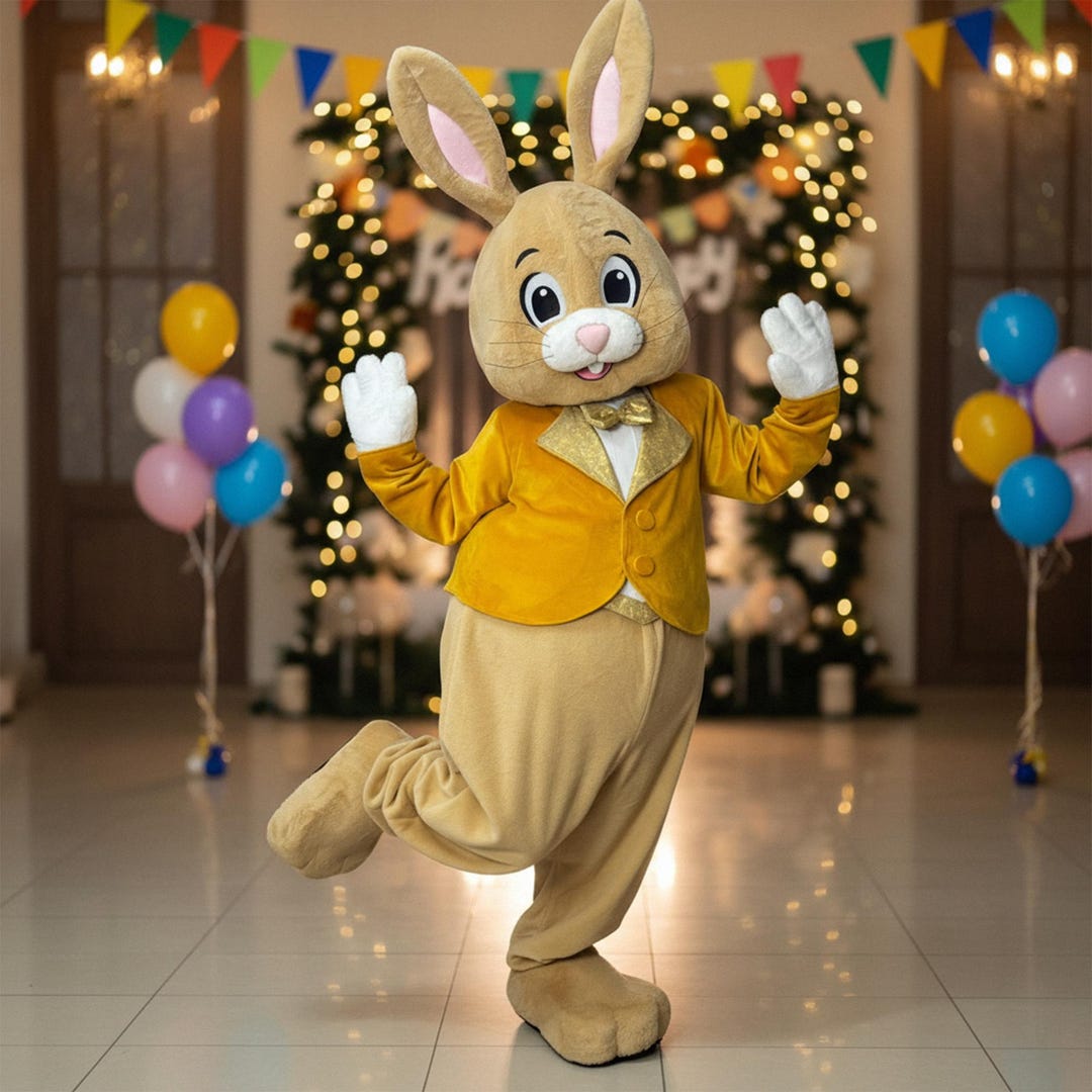 Rabbit Mascot Costume for Adults, Yellow Tuxedo Bunny Character Suit ...