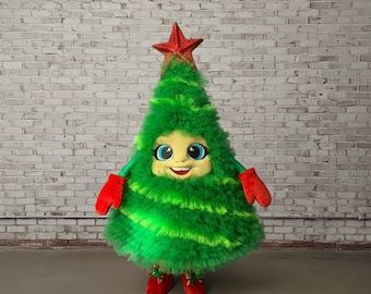 Disfraz de mascota de árbol de Navidad, traje de abeto de peluche de tamaño real, mascota animada de abeto navideño, atuendo profesional de personaje de árbol decorado