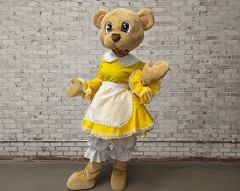 Mascota de osa parda para niña, disfraz profesional de mamá osa, traje de personaje para eventos familiares, mascota para panadería y cafetería, traje de oso de peluche adulto con vestido.