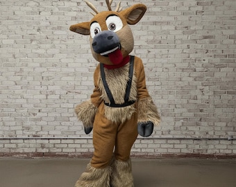 Disfraz de mascota de reno navideño, traje de peluche de ciervo marrón para festivales de invierno y desfiles navideños, atuendo profesional para artistas adultos.