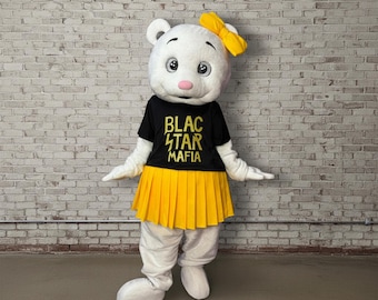 Oso polar de peluche con dos trajes, mascota profesional para fiestas de cumpleaños, disfraz de animador 2 en 1 hecho a mano para niña y niño.