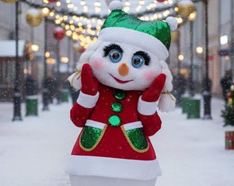Mascota profesional de niña muñeco de nieve, traje de personaje de País de las Maravillas Invernal, disfraz de peluche para eventos navideños, atuendo festivo de animador adulto, traje personalizado