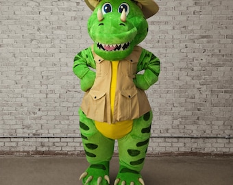 Disfraz de mascota de dinosaurio, traje de dinosaurio de safari para adultos, personaje de T-Rex para cumpleaños infantiles, mascota de animal verde profesional hecha a mano para adultos.