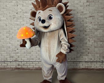 Mascota de erizo de peluche con hongo, disfraz de animal del bosque para festivales de otoño y aventuras en la naturaleza, personaje profesional adulto de talla única para niños.