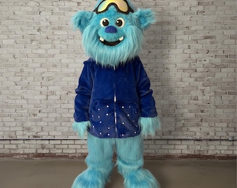 Mascota de monstruo de nieve navideño, traje navideño de Yeti azul para la Aldea de Santa Claus y desfiles de invierno, disfraz de personaje peludo de tamaño adulto profesional.