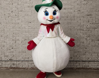 Traje de personaje de País de las Maravillas Invernal para adulto, traje de peluche de muñeco de nieve blanco, disfraz de mascota festiva para fiesta de Navidad, mascota profesional hecha a mano