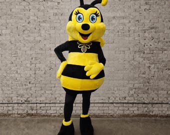 Disfraz de mascota de insecto amarillo, traje de avispa para adultos para equipos escolares, atuendo profesional de abeja, personaje de avispa de dibujos animados hecho a mano