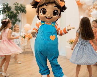 Cartoon Doll Professional Mascot Suit, Cute Girl Mascot Costume Adult, Friendly Character Outfit for Kids Birthday Party, Animator Mascot