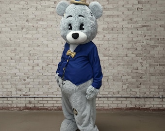 Graues Teddybär-Maskottchen, lebensgroßes Plüschbär-Kostüm, professioneller Performer-Anzug, handgefertigter Charakter für Babyparty, professionelles Maskottchen
