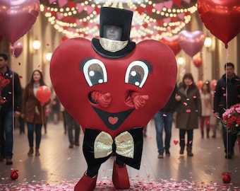 Fantasia de Mascote Coração, Mascote Coração Vermelho para Casamento, Dia dos Namorados, Pedido de Casamento ou Aniversário, Mascote Personalizada Feita à Mão