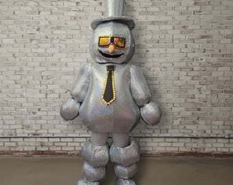 Disfraz de mascota de muñeco de nieve plateado para adultos, traje de personaje navideño brillante estilo discoteca, atuendo de animador profesional, ropa para el escenario de la fiesta de Año Nuevo