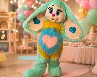 かわいいミント色のうさぎのマスコットコスチューム、ワンサイズ、幼児向けパーティーエンターテイメント用のおとぎ話のうさぎキャラクタースーツ、プロフェッショナルなウェルカムゾーン衣装