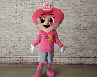 Disfraz de mascota de corazón personalizado, embajador de marca de salud y bienestar, personaje promocional de fitness, mascota de centro médico, traje de marca profesional