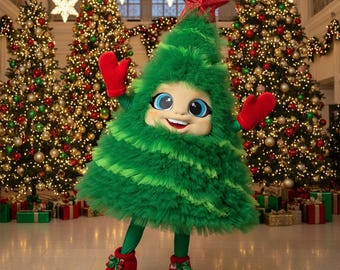Disfraz de árbol de Navidad para fiestas, mascota profesional de pino para adultos, traje de personaje festivo decorado, artista para eventos navideños, traje de peluche verde.