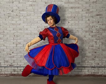 Disfraz de maestro de ceremonias de circo para adultos, traje de payaso profesional, atuendo de artista con lentejuelas, ropa de animador para carnaval y fiestas.