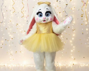 Mascota de conejo blanco a tamaño real, disfraz de conejo de Pascua, personaje de cumpleaños infantil, atuendo de artista profesional para eventos, traje de mascota hecho a mano.